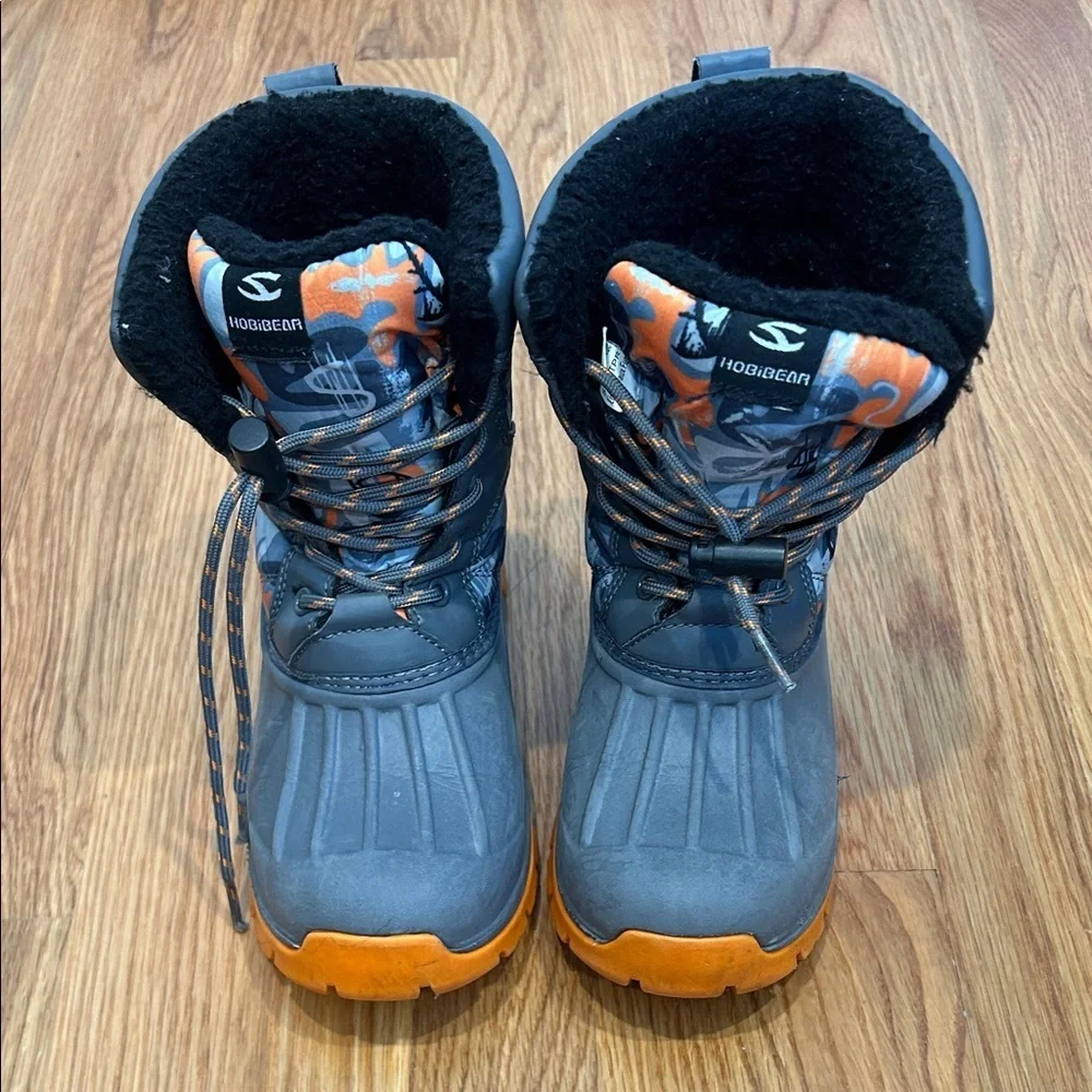 Hobibear Gray/Orange street art Winter Snow Boots size 1 kids